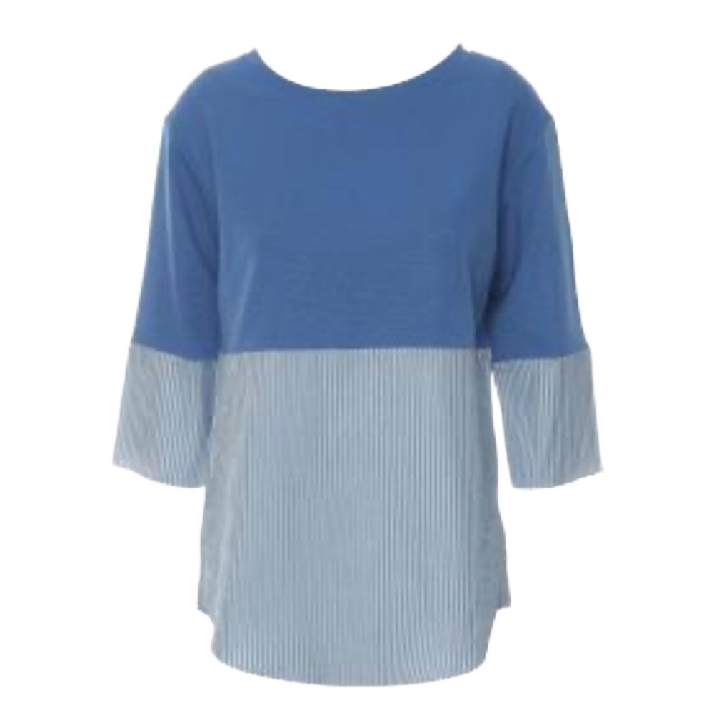 COS Women’s Striped Accent Mixed Media blue /white Sweater Top Sz M NWOT